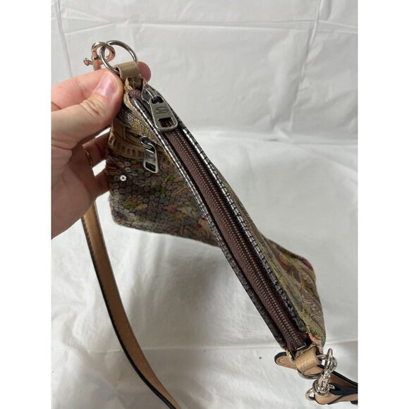 Sakroots Campus Mini Purse Artist Circle Peace Bird Print Crossbody Sequins Jute - Picture 12 of 16